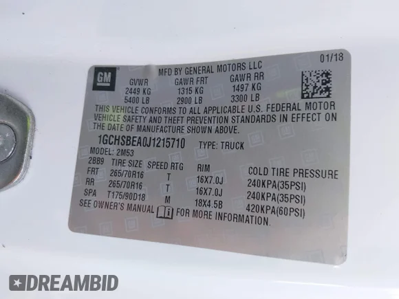 ✅ 2018 Chevrolet Colorado 2WD Work Truck • VIN: 1GCHSBEA0J1215710 • Lot: 43716845. Wystawiony na IAAI z przebiegiem 260 407 mil. Bezpłatny archiwum sprzedaży aukcyjnych z USA i szczegółowy raport historii pojazdu na DreamBid. Zdjęcie 9.