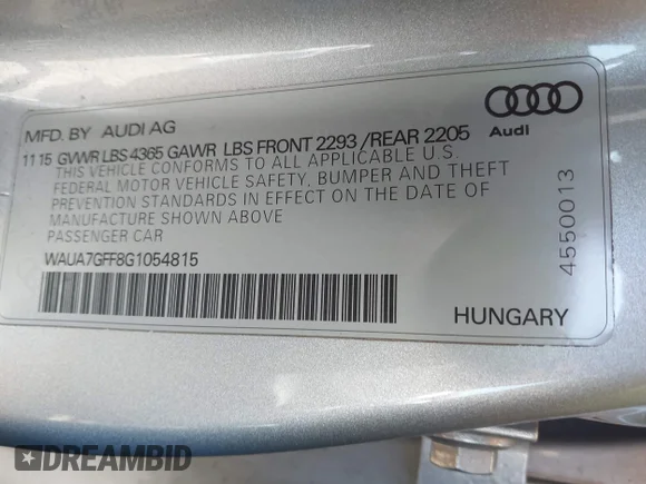 ✅ 2016 Audi A3 Premium • VIN: WAUA7GFF8G1054815 • Лот: 43009515. Опубліковано раніше на IAAI з пробігом 122 552 миль. Безкоштовний доступ до архіву аукціонних продажів зі США та докладний звіт про історію автомобіля на DreamBid. Зображення 9.