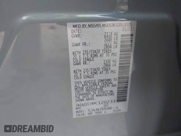 ✅ 2023 Nissan Murano SL • VIN: 5N1AZ2CJ9PC120233 • Lot: 44102639. Wystawiony na IAAI z przebiegiem 69 973 mil. Bezpłatny archiwum sprzedaży aukcyjnych z USA i szczegółowy raport historii pojazdu na DreamBid. Zdjęcie 9.
