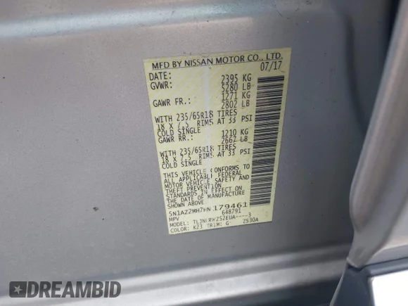 ✅ 2017 Nissan Murano SV • VIN: 5N1AZ2MH7HN179461 • Lot: 44921901. Wystawiony na IAAI z przebiegiem 98 049 mil. Bezpłatny archiwum sprzedaży aukcyjnych z USA i szczegółowy raport historii pojazdu na DreamBid. Zdjęcie 9.