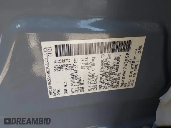 ✅ 2021 Nissan Rogue SL • VIN: 5N1AT3CA9MC763958 • Lot: 44918057. Wystawiony na IAAI z przebiegiem 35 968 mil. Bezpłatny archiwum sprzedaży aukcyjnych z USA i szczegółowy raport historii pojazdu na DreamBid. Zdjęcie 9.