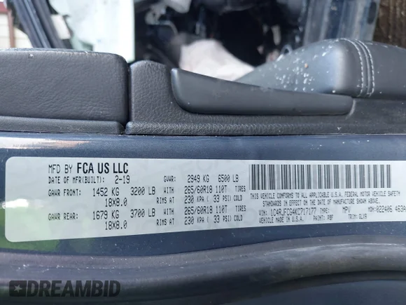 ✅ 2019 Jeep Grand Cherokee Overland • VIN: 1C4RJFCG4KC717177 • Лот: 43964534. Опубліковано раніше на IAAI з пробігом 119 242 миль. Безкоштовний доступ до архіву аукціонних продажів зі США та докладний звіт про історію автомобіля на DreamBid. Зображення 9.