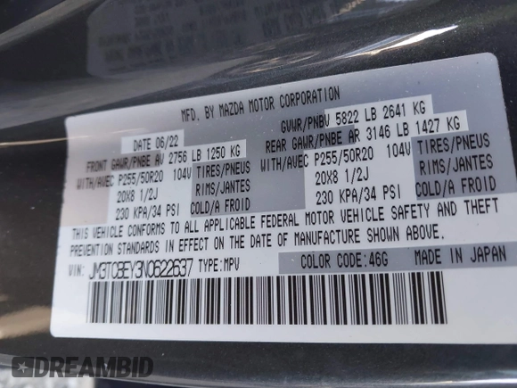✅ 2022 Mazda CX-9 Signature • VIN: JM3TCBEY3N0622637 • Lot: 43671977. Wystawiony na IAAI z przebiegiem Nie podano. Bezpłatny archiwum sprzedaży aukcyjnych z USA i szczegółowy raport historii pojazdu na DreamBid. Zdjęcie 9.