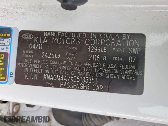 ✅ 2011 Kia Optima LX • VIN: KNAGM4A7XB5135351 • Lot: 78340845. Wystawiony na Copart z przebiegiem 109 163 mil. Bezpłatny archiwum sprzedaży aukcyjnych z USA i szczegółowy raport historii pojazdu na DreamBid. Zdjęcie 12.