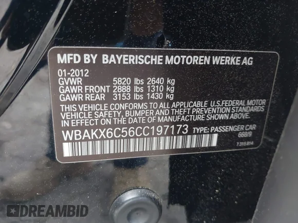 ✅ 2012 BMW 7 Series • VIN: WBAKX6C56CC197173 • Lot: 45321683. Listed on IAAI with 128,954 mi. Free auction sales archive from the USA and detailed vehicle history report at DreamBid. Image 9.