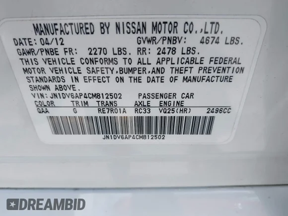 ✅ 2012 Infiniti G25 Journey • VIN: JN1DV6AP4CM812502 • Lot: 41928644. Wystawiony na IAAI z przebiegiem 49 872 mil. Bezpłatny archiwum sprzedaży aukcyjnych z USA i szczegółowy raport historii pojazdu na DreamBid. Zdjęcie 9.