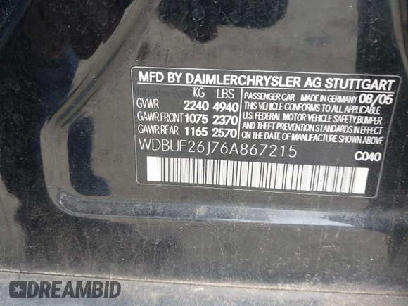✅ 2006 Mercedes-Benz E 320 CDI • VIN: WDBUF26J76A867215 • Lot: 44643680. Wystawiony na IAAI z przebiegiem 234 484 mil. Bezpłatny archiwum sprzedaży aukcyjnych z USA i szczegółowy raport historii pojazdu na DreamBid. Zdjęcie 9.