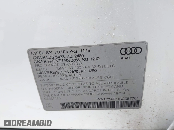 ✅ 2016 Audi Q5 Premium • VIN: WA1C2AFP1GA087701 • Lot: 44563428. Listed on IAAI with 79,547 mi. Free auction sales archive from the USA and detailed vehicle history report at DreamBid. Image 9.