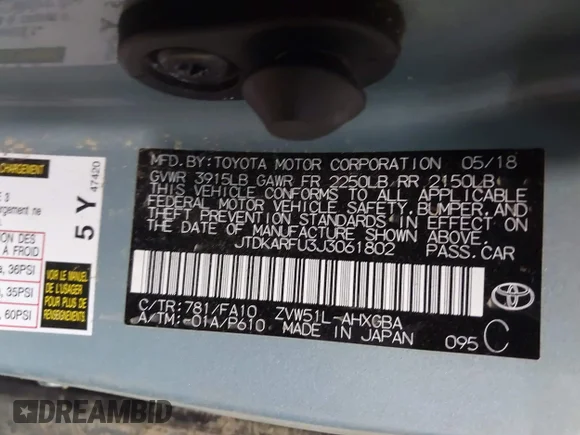 ✅ 2018 Toyota Prius Three • VIN: JTDKARFU3J3061802 • Lot: 45028492. Wystawiony na IAAI z przebiegiem 128 721 mil. Bezpłatny archiwum sprzedaży aukcyjnych z USA i szczegółowy raport historii pojazdu na DreamBid. Zdjęcie 9.