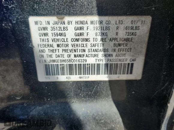 ✅ 2011 Honda Fit Sport • VIN: JHMGE8H65BC016329 • Лот: 57618856. Опубліковано раніше на Copart з пробігом 169 353 миль. Безкоштовний доступ до архіву аукціонних продажів зі США та докладний звіт про історію автомобіля на DreamBid. Зображення 12.