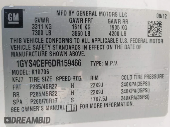 ✅ 2013 Cadillac Escalade Premium • VIN: 1GYS4CEF6DR159466 • Lot: 44572356. Listed on IAAI with 154,196 mi. Free auction sales archive from the USA and detailed vehicle history report at DreamBid. Image 9.