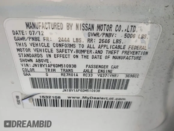 ✅ 2013 Infiniti M • VIN: JN1BY1AP6DM510938 • Lot: 41239747. Wystawiony na IAAI z przebiegiem Nie podano. Bezpłatny archiwum sprzedaży aukcyjnych z USA i szczegółowy raport historii pojazdu na DreamBid. Zdjęcie 9.