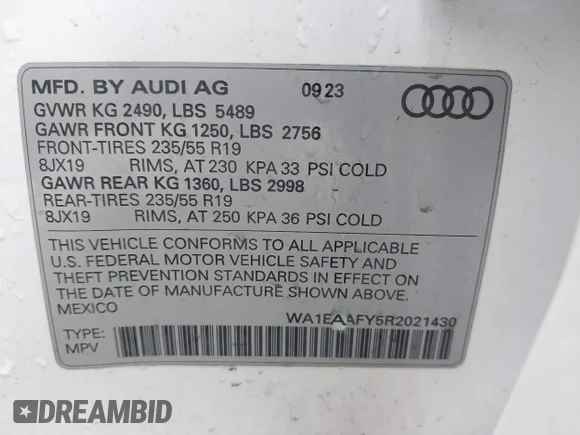 ✅ 2024 Audi Q5 S line Premium Plus • VIN: WA1EAAFY5R2021430 • Lot: 44786290. Wystawiony na IAAI z przebiegiem 48 022 mil. Bezpłatny archiwum sprzedaży aukcyjnych z USA i szczegółowy raport historii pojazdu na DreamBid. Zdjęcie 9.