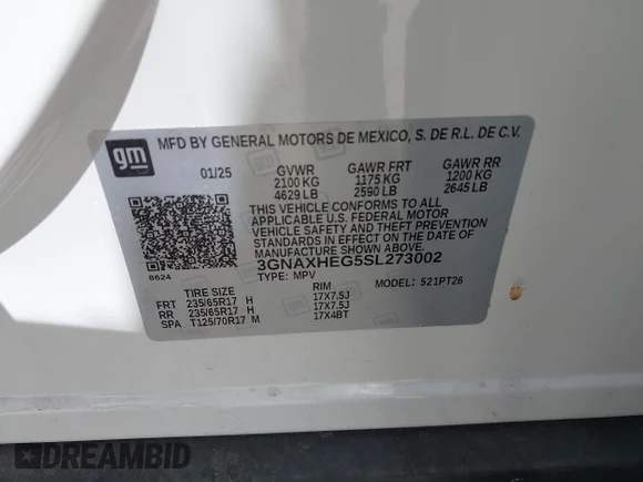 ✅ 2025 Chevrolet Equinox FWD LT • VIN: 3GNAXHEG5SL273002 • Lot: 44922971. Wystawiony na IAAI z przebiegiem 5 909 mil. Bezpłatny archiwum sprzedaży aukcyjnych z USA i szczegółowy raport historii pojazdu na DreamBid. Zdjęcie 9.