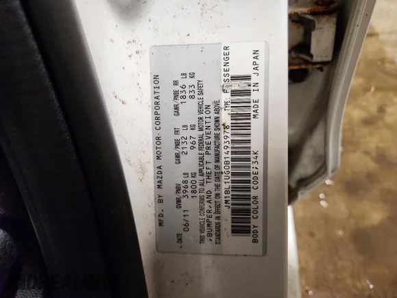 ✅ 2011 Mazda 3 i Sport • VIN: JM1BL1UG0B1493978 • Лот: 58287776. Опубликован ранее на Copart с пробегом Не указан. Бесплатный доступ к архиву аукционных продаж из США и подробный отчёт об истории автомобиля на DreamBid. Изображение 12.