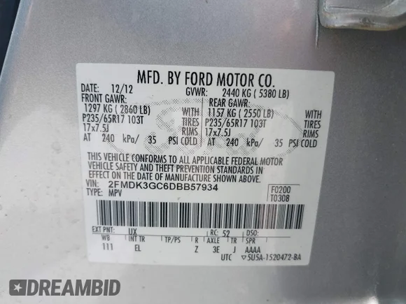 ✅ 2013 Ford Edge SE • VIN: 2FMDK3GC6DBB57934 • Lot: 45232922. Listed on IAAI with 151,846 mi. Free auction sales archive from the USA and detailed vehicle history report at DreamBid. Image 9.
