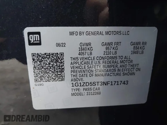 ✅ 2022 Chevrolet Malibu LT • VIN: 1G1ZD5ST3NF171743 • Lot: 43381922. Wystawiony na IAAI z przebiegiem 67 530 mil. Bezpłatny archiwum sprzedaży aukcyjnych z USA i szczegółowy raport historii pojazdu na DreamBid. Zdjęcie 9.