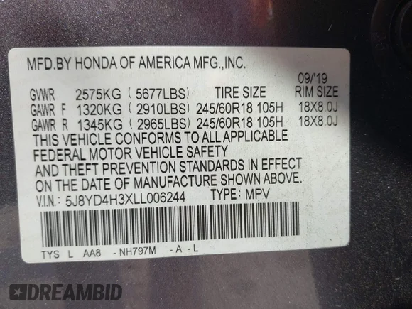 ✅ 2020 Acura MDX • VIN: 5J8YD4H3XLL006244 • Lot: 44021152. Wystawiony na IAAI z przebiegiem 75 890 mil. Bezpłatny archiwum sprzedaży aukcyjnych z USA i szczegółowy raport historii pojazdu na DreamBid. Zdjęcie 9.