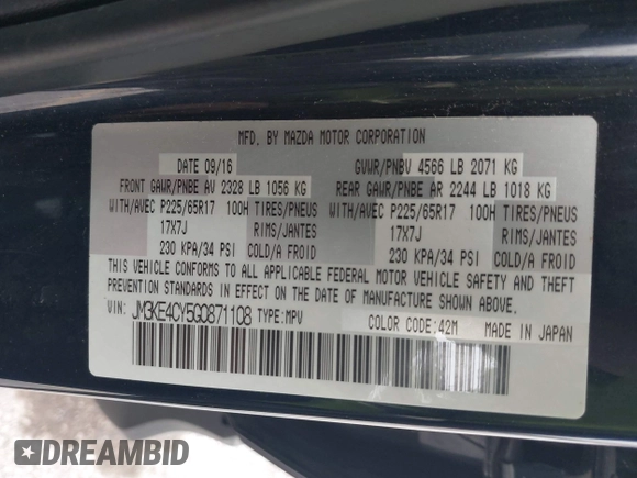 ✅ 2016 Mazda CX-5 Touring • VIN: JM3KE4CY5G0871108 • Lot: 44957559. Wystawiony na IAAI z przebiegiem 102 235 mil. Bezpłatny archiwum sprzedaży aukcyjnych z USA i szczegółowy raport historii pojazdu na DreamBid. Zdjęcie 9.