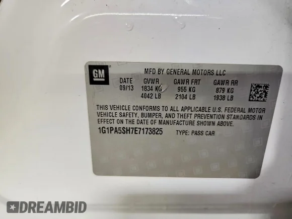 ✅ 2014 Chevrolet Cruze LS • VIN: 1G1PA5SH7E7173825 • Lot: 58253826. Wystawiony na Copart z przebiegiem Nie podano. Bezpłatny archiwum sprzedaży aukcyjnych z USA i szczegółowy raport historii pojazdu na DreamBid. Zdjęcie 12.