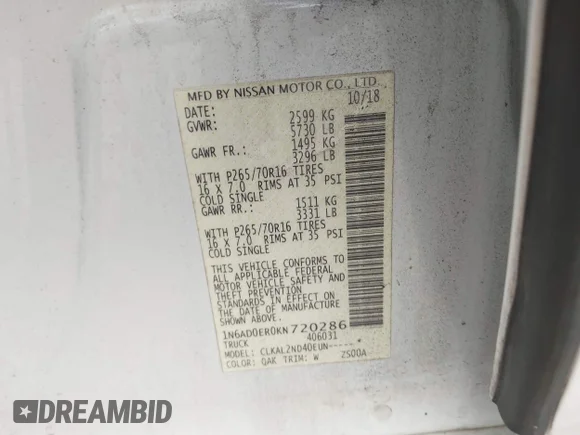 ✅ 2019 Nissan Frontier SV • VIN: 1N6AD0ER0KN720286 • Lot: 44345602. Wystawiony na IAAI z przebiegiem 104 440 mil. Bezpłatny archiwum sprzedaży aukcyjnych z USA i szczegółowy raport historii pojazdu na DreamBid. Zdjęcie 9.