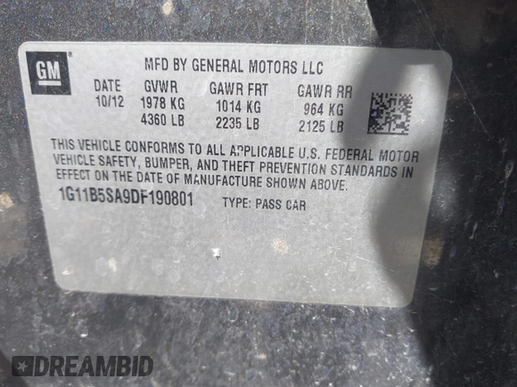 ✅ 2013 Chevrolet Malibu LS • VIN: 1G11B5SA9DF190801 • Lot: 45192614. Wystawiony na IAAI z przebiegiem 185 306 mil. Bezpłatny archiwum sprzedaży aukcyjnych z USA i szczegółowy raport historii pojazdu na DreamBid. Zdjęcie 9.