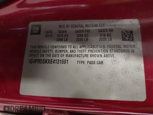 ✅ 2014 Buick Verano Convenience Group • VIN: 1G4PR5SKXE4131691 • Лот: 41978923. Опубліковано раніше на IAAI з пробігом 139 104 миль. Безкоштовний доступ до архіву аукціонних продажів зі США та докладний звіт про історію автомобіля на DreamBid. Зображення 9.