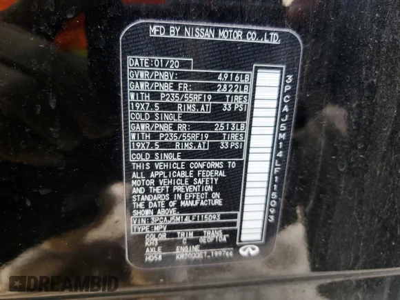 ✅ 2020 Infiniti QX50 Luxe • VIN: 3PCAJ5M14LF115093 • Lot: 73651182. Listed on Copart with 35,538 mi. Free auction sales archive from the USA and detailed vehicle history report at DreamBid. Image 15.