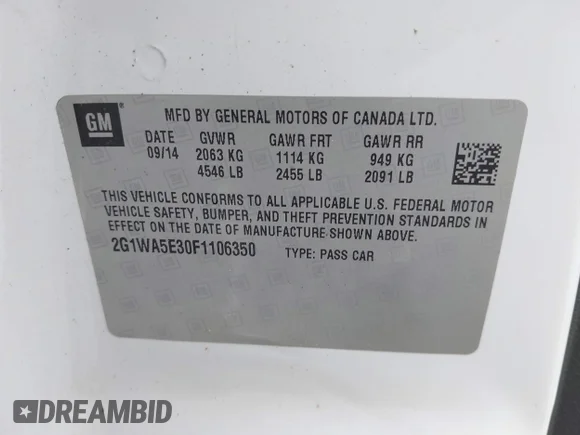 ✅ 2015 Chevrolet Impala LS • VIN: 2G1WA5E30F1106350 • Lot: 45079090. Listed on IAAI with 321,897 mi. Free auction sales archive from the USA and detailed vehicle history report at DreamBid. Image 9.