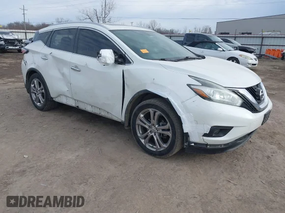 ✅ 2016 Nissan Murano SV • VIN: 5N1AZ2MG4GN124696 • Lot: 41667850. Wystawiony na IAAI z przebiegiem 118 239 mil. Bezpłatny archiwum sprzedaży aukcyjnych z USA i szczegółowy raport historii pojazdu na DreamBid. Zdjęcie 1.