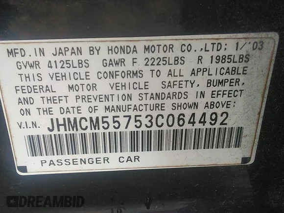 ✅ 2003 Honda Accord • VIN: JHMCM55753C064492 • Lot: 42213710. Wystawiony na IAAI z przebiegiem 285 298 mil. Bezpłatny archiwum sprzedaży aukcyjnych z USA i szczegółowy raport historii pojazdu na DreamBid. Zdjęcie 9.