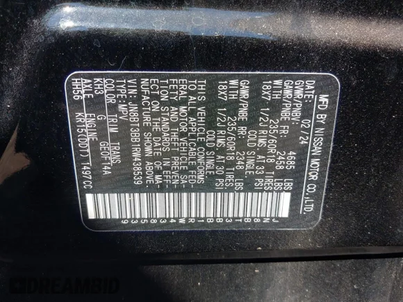 ✅ 2024 Nissan Rogue SV • VIN: JN8BT3BB1RW438539 • Лот: 43187440. Опубликован ранее на IAAI с пробегом 18 926 миль. Бесплатный доступ к архиву аукционных продаж из США и подробный отчёт об истории автомобиля на DreamBid. Изображение 9.