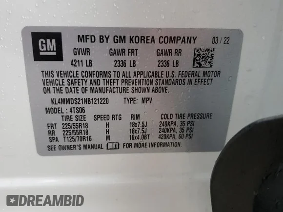 ✅ 2022 Buick Encore GX Select • VIN: KL4MMDS21NB121220 • Лот: 84913064. Опубліковано раніше на Copart з пробігом Не вказано. Безкоштовний доступ до архіву аукціонних продажів зі США та докладний звіт про історію автомобіля на DreamBid. Зображення 12.