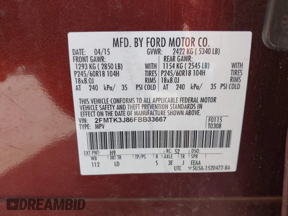 ✅ 2015 Ford Edge SEL • VIN: 2FMTK3J86FBB33667 • Lot: 44788099. Wystawiony na IAAI z przebiegiem 164 851 mil. Bezpłatny archiwum sprzedaży aukcyjnych z USA i szczegółowy raport historii pojazdu na DreamBid. Zdjęcie 9.