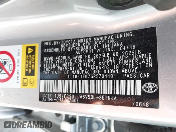 ✅ 2016 Toyota Camry XLE • VIN: 4T4BF1FK7GR570118 • Lot: 45461384. Wystawiony na IAAI z przebiegiem 45 772 mil. Bezpłatny archiwum sprzedaży aukcyjnych z USA i szczegółowy raport historii pojazdu na DreamBid. Zdjęcie 9.
