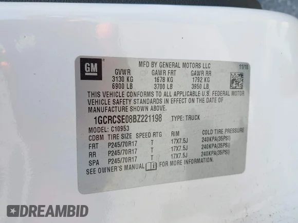 ✅ 2011 Chevrolet Silverado 1500 LT • VIN: 1GCRCSE08BZ221198 • Lot: 44622461. Wystawiony na IAAI z przebiegiem 134 244 mil. Bezpłatny archiwum sprzedaży aukcyjnych z USA i szczegółowy raport historii pojazdu na DreamBid. Zdjęcie 9.