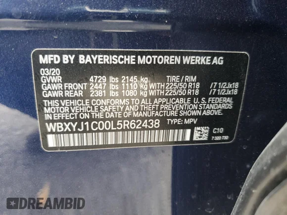 ✅ 2020 BMW X2 xDrive28i • VIN: WBXYJ1C00L5R62438 • Lot: 73244342. Listed on Copart with 34,508 mi. Free auction sales archive from the USA and detailed vehicle history report at DreamBid. Image 12.