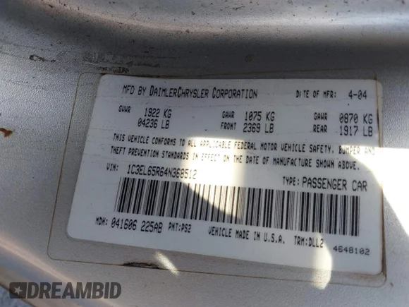 ✅ 2004 Chrysler Sebring Limited • VIN: 1C3EL65R64N368512 • Лот: 42313034. Опубліковано раніше на IAAI з пробігом 127 283 миль. Безкоштовний доступ до архіву аукціонних продажів зі США та докладний звіт про історію автомобіля на DreamBid. Зображення 9.