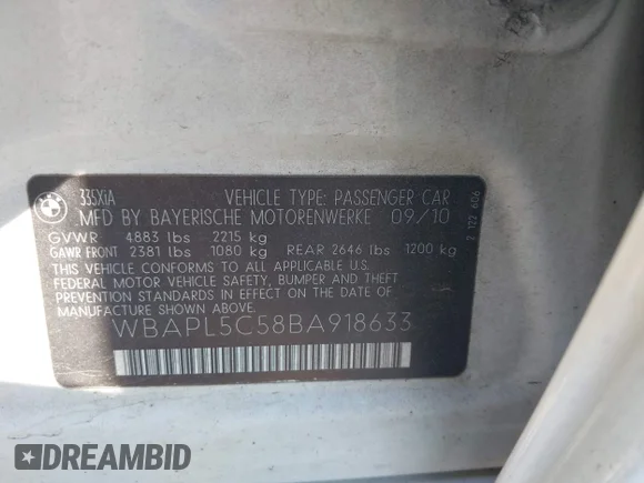 ✅ 2011 BMW 3 Series 335i xDrive • VIN: WBAPL5C58BA918633 • Lot: 45169027. Wystawiony na IAAI z przebiegiem 176 790 mil. Bezpłatny archiwum sprzedaży aukcyjnych z USA i szczegółowy raport historii pojazdu na DreamBid. Zdjęcie 9.