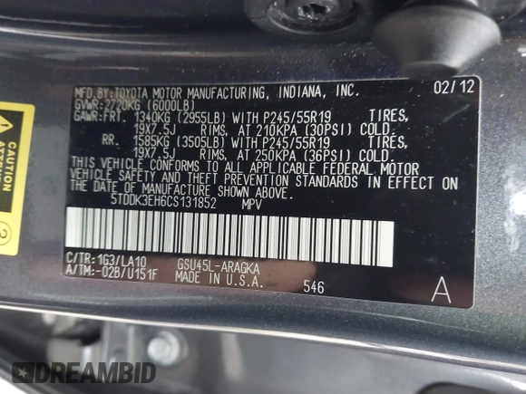 ✅ 2012 Toyota Highlander Limited • VIN: 5TDDK3EH6CS131852 • Lot: 43791547. Wystawiony na IAAI z przebiegiem 122 856 mil. Bezpłatny archiwum sprzedaży aukcyjnych z USA i szczegółowy raport historii pojazdu na DreamBid. Zdjęcie 9.