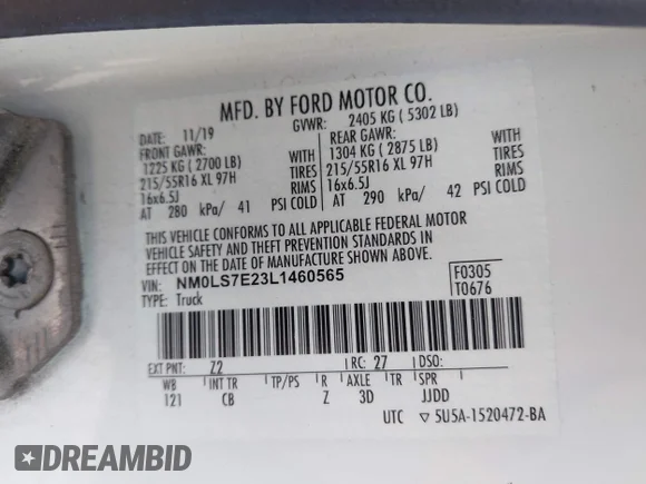 ✅ 2020 Ford Transit Connect XL • VIN: NM0LS7E23L1460565 • Lot: 42362016. Wystawiony na IAAI z przebiegiem 104 154 mil. Bezpłatny archiwum sprzedaży aukcyjnych z USA i szczegółowy raport historii pojazdu na DreamBid. Zdjęcie 9.