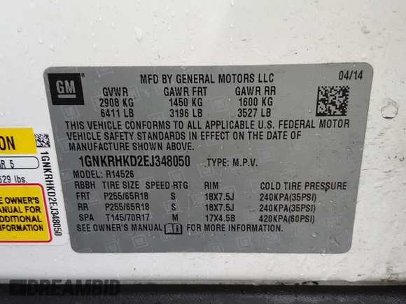 ✅ 2014 Chevrolet Traverse LT • VIN: 1GNKRHKD2EJ348050 • Lot: 44768808. Listed on IAAI with Not provided. Free auction sales archive from the USA and detailed vehicle history report at DreamBid. Image 9.