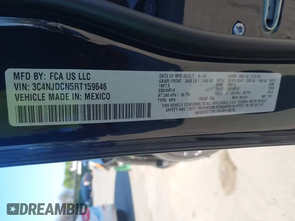 ✅ 2024 Jeep Compass Limited • VIN: 3C4NJDCN5RT159646 • Lot: 45162471. Wystawiony na IAAI z przebiegiem 19 049 mil. Bezpłatny archiwum sprzedaży aukcyjnych z USA i szczegółowy raport historii pojazdu na DreamBid. Zdjęcie 9.