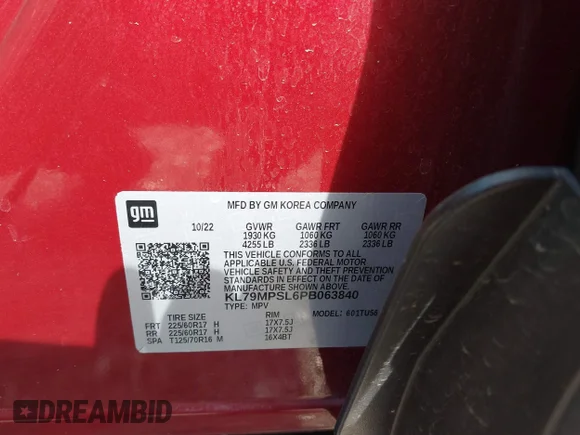 ✅ 2023 Chevrolet TrailBlazer LT • VIN: KL79MPSL6PB063840 • Lot: 45012316. Listed on IAAI with 45,374 mi. Free auction sales archive from the USA and detailed vehicle history report at DreamBid. Image 9.