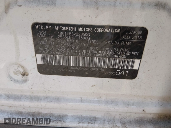 ✅ 2019 Mitsubishi Outlander SE • VIN: JA4AD3A3XKZ009140 • Lot: 44534092. Wystawiony na IAAI z przebiegiem 84 203 mil. Bezpłatny archiwum sprzedaży aukcyjnych z USA i szczegółowy raport historii pojazdu na DreamBid. Zdjęcie 9.