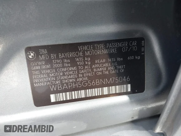 ✅ 2011 BMW 3 Series 328i • VIN: WBAPH5G56BNM75046 • Лот: 44203450. Опубліковано раніше на IAAI з пробігом 108 608 миль. Безкоштовний доступ до архіву аукціонних продажів зі США та докладний звіт про історію автомобіля на DreamBid. Зображення 9.