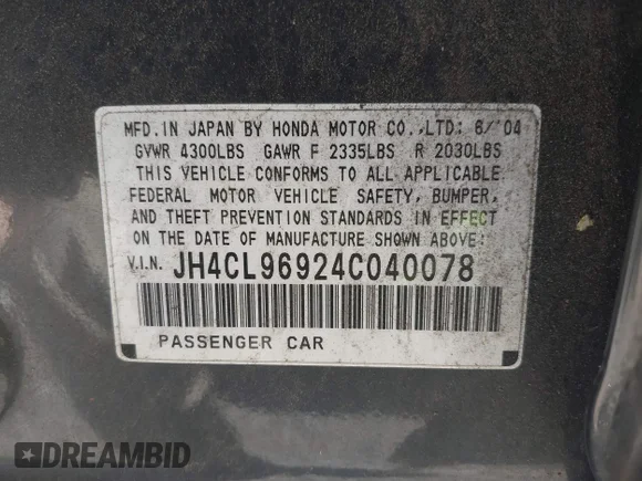 ✅ 2004 Acura TSX w/Navigation • VIN: JH4CL96924C040078 • Lot: 44306944. Wystawiony na IAAI z przebiegiem 217 544 mil. Bezpłatny archiwum sprzedaży aukcyjnych z USA i szczegółowy raport historii pojazdu na DreamBid. Zdjęcie 9.