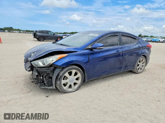 ✅ 2013 Hyundai Elantra Limited • VIN: KMHDH4AE3DU779349 • Lot: 56730096. Listed on Copart with 155,269 mi. Free auction sales archive from the USA and detailed vehicle history report at DreamBid. Image 1.