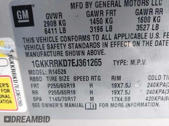 ✅ 2014 GMC Acadia SLT • VIN: 1GKKRRKD7EJ361265 • Lot: 44166806. Wystawiony na IAAI z przebiegiem 234 792 mil. Bezpłatny archiwum sprzedaży aukcyjnych z USA i szczegółowy raport historii pojazdu na DreamBid. Zdjęcie 9.