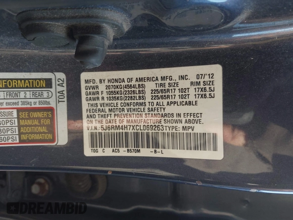✅ 2012 Honda CR-V EX-L • VIN: 5J6RM4H7XCL069263 • Lot: 44462658. Wystawiony na IAAI z przebiegiem Nie podano. Bezpłatny archiwum sprzedaży aukcyjnych z USA i szczegółowy raport historii pojazdu na DreamBid. Zdjęcie 9.